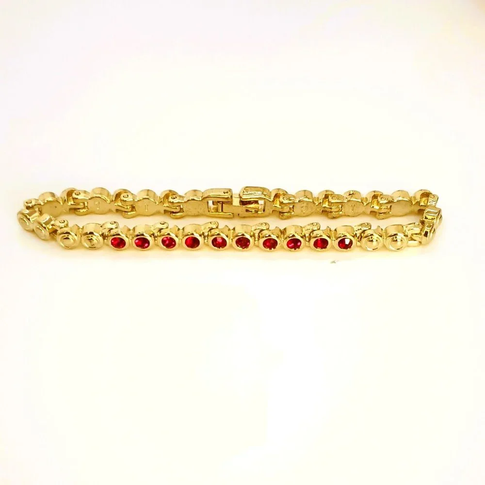 Gold Ruby Red Tennis Bracelet 7.5